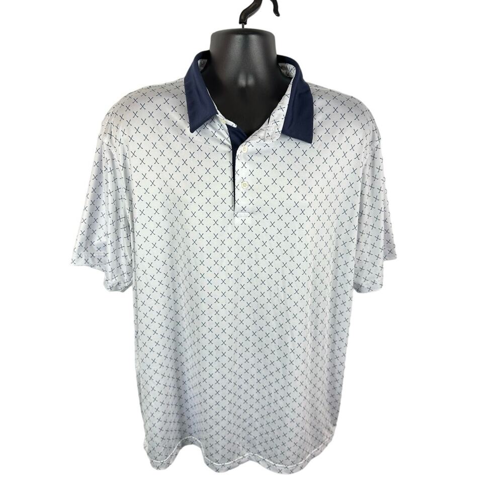 Maelreg Performance Polo Golf Club Geometric Print Size 2XL Mens White Navy